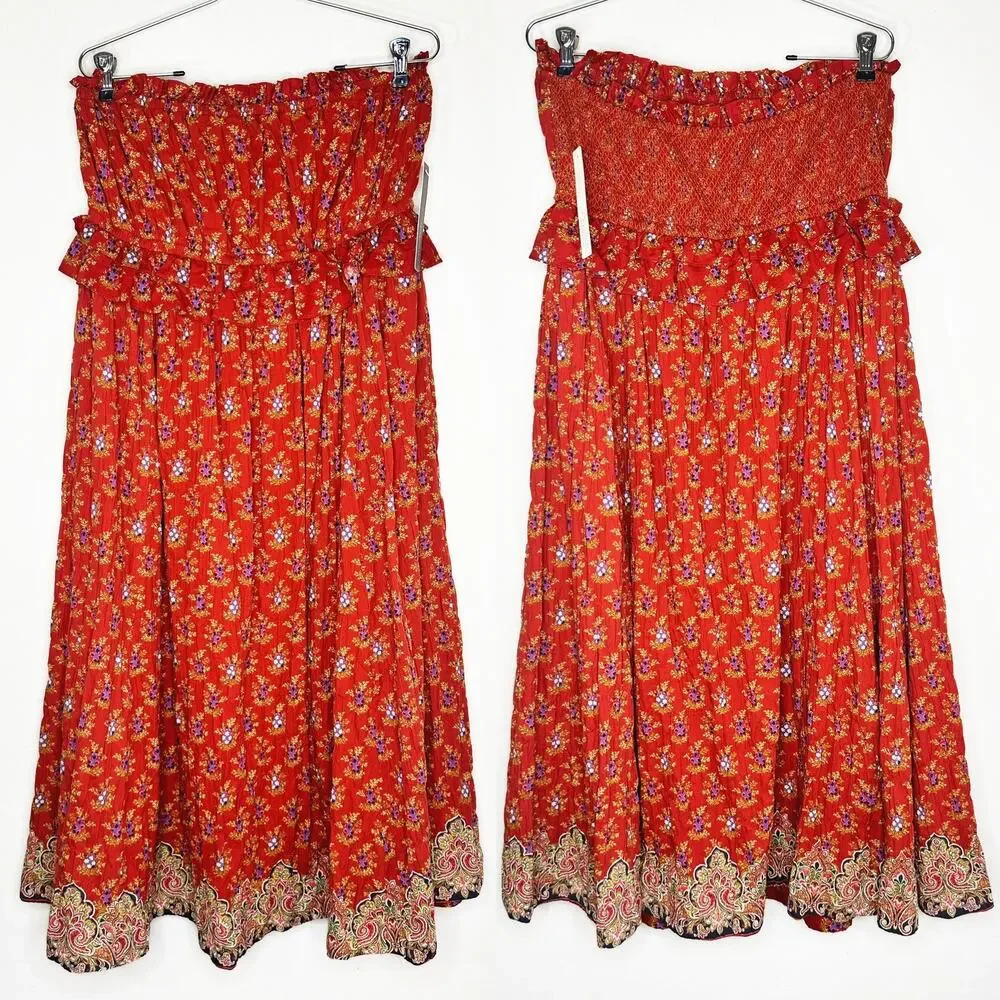 NWT Anthropologie Plenty Tracy Reese Empire Strapless Smocked Midi Dress Large - Picture 2 of 15